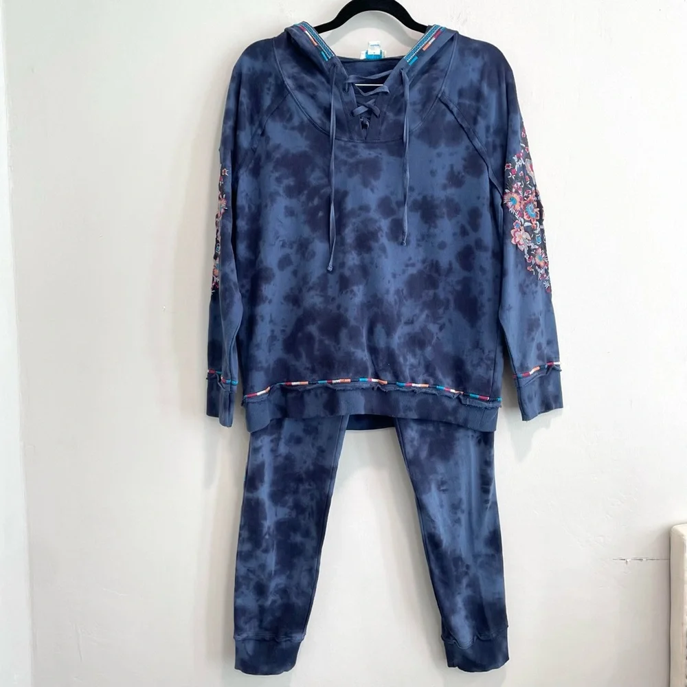 Sundance Moonlight Sky Tie Dye Floral Embroidered Sweatsuit Set